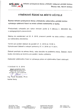 Výběrové řízení na místo učitele matematiky a fyziky