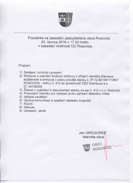 Zasedání zastupitelstva obce Rosovice 20.6.2016