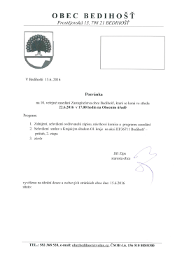 Pozvánka na zasedání OZ dne 22.06.2016
