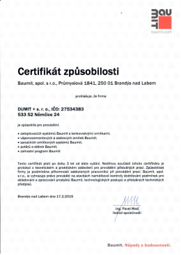 Certifik&aacute;t způsobilosti Baumit