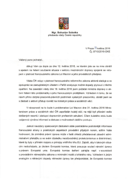 Dopis premi&eacute;ra Bohuslava Sobotky jednatelům O.K. Trans Praha