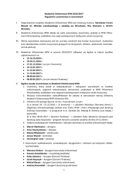 Regulamin uczestnictwa - Akademia Orkiestrowa 2016 / 2017