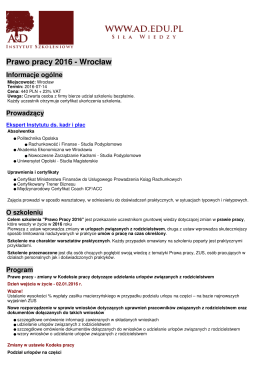 Prawo pracy 2016 - Wrocław Informacje ogólne