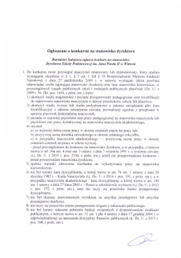 Page 1 Ogłoszenie o konkursie na stanowisko dyrektora Burmistrz