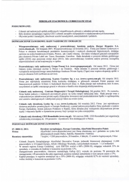 Page 1 MIROSŁAW STACHOWICZ: CURRICULUM VITAE