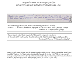 Marginal Note on the Marriage Record for Edward Nowakowski and