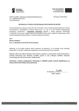 Informacja o wyniku postępowania ofertowego nr 06-2016