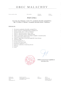 Pozvánka na XV. zasadnutie obecného zastupiteľstva