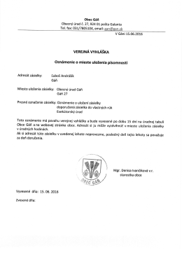 Page 1 Obec Gáň Obecný úrad č. 27, 92401 pošta Galanta Tel. fax