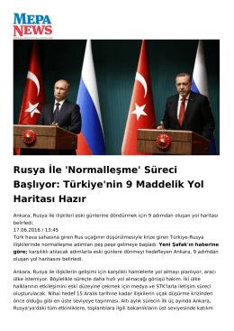 Rusya İle `Normalleşme` Süreci Başlıyor: Türkiye`nin 9