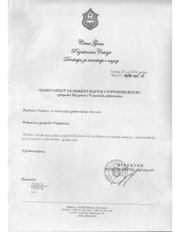 20/06/2016: Zahtjev za izdavanje građevinske dozvole
