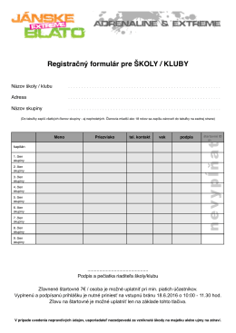 Registračný formulár pre ŠKOLY / KLUBY