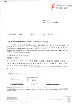 Prerušenie distribúcie elektriny 21.06.2016