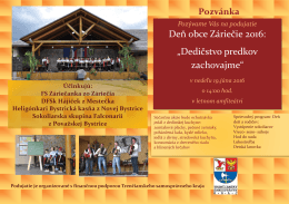 Pozvánka na Deň obce Záriečie 2016