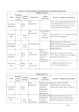 İlkokul Müdürlükleri Mesleki Çalışma Programı için tıklayınız