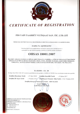 Page 1 CERTIFICA TE OF REGISTRATION FDS YAPI TAAHHÜT VE