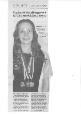 Page 1 SPORT | Mostecko Plavkyně Haselbergerov&aacute; | z&aacute;řila v