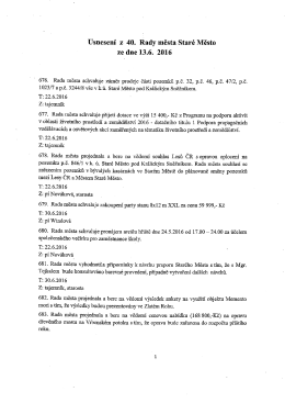 Usnesení ze 40. zasedání Rady města Staré Město ze dne 13. 6. 2016