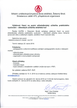 Výběrové řízení dílenský učitel huť