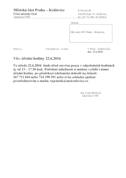 Úřední hodiny ve středu 22.6.2016