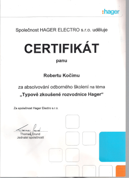 Page 1 zhager Společnost HAGER ELECTRO s.r.o. uděluje