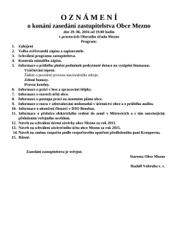 Oznámení o konání zasedání Obecního zastupitelstva obce Mezno