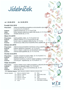 J&iacute;deln&iacute;ček na 20.6.-24.6.2016