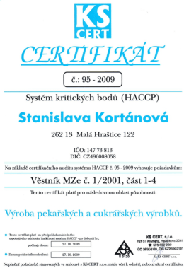 Page 1 CERİTİKAT Systém kritických bodů (HACCP) Stanislava