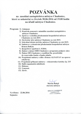 Pozvánka na zasedání ZM 30.6.2016