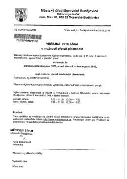 Veřejná vyhláška - Oznámení o možnosti převzít písemnost