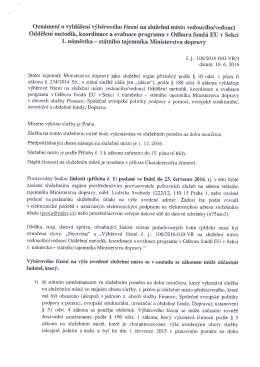 Oznámení o vyhlášení výběrového řízení na služební místovedoucí