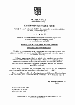 Page 1 KRAJSK&Yacute; &Uacute;ŘAD Pardubick&eacute;ho kraje Vyhl&aacute;&scaron;en&iacute; v&yacute;běrov&eacute;ho