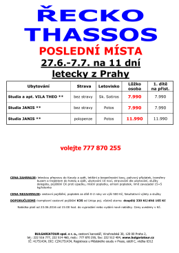 THASSOS - letecky z Prahy 27. 6. - 7. 7. na 11 dní