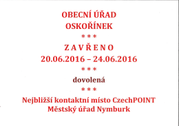 ZAVŘENO na OÚ ve dnech 20.06.