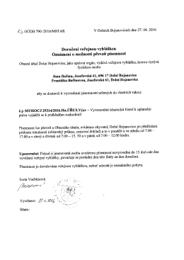 Doručen&iacute; veřejnou vyhl&aacute;&scaron;kou ke stažen&iacute; zde