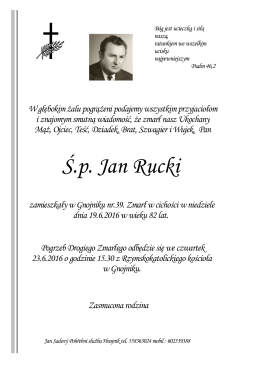 Ś.p. Jan Rucki - Jan Sadový,Pohřební služba, Jablunkov
