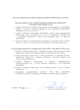 Priorytety KFS na 2016 r. - Ministerstwo Rodziny, Pracy i Polityki