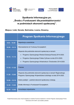 Program Spotkania Informacyjnego - RPO WŁ 2014-2020