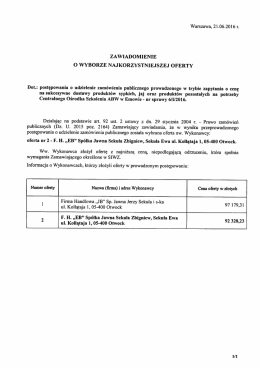 Zawiadomienie o wyborze oferty 6 I 2016