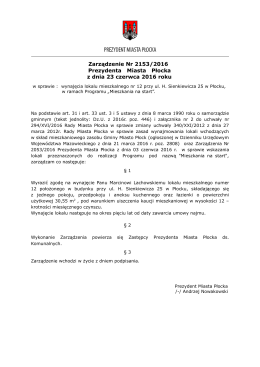 Zarządzenie Nr 2153/2016 Prezydenta Miasta Płocka z dnia 23