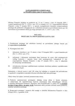 zawiadomienie o przetargu na kasyno w województwie podlaskim
