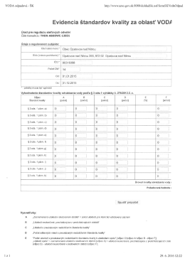 Evidencia &scaron;tandardov kvality za oblasť VODA