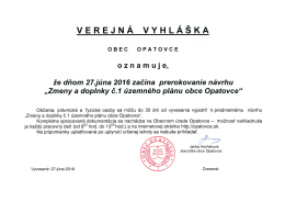 Verejná vyhláška - Zmeny a doplnky č. 1 územného plánu obce