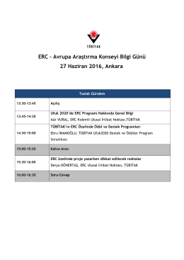 ERC – Avrupa Araştırma Konseyi Bilgi Günü 27 Haziran 2016, Ankara