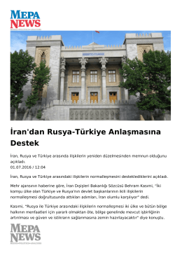 İran`dan Rusya-Türkiye Anlaşmasına Destek