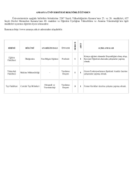 Amasya Üniversitesi Öğretim Üyesi Alım İlanı
