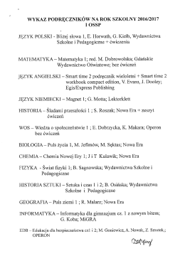 Page 1 WYKAZ PODRĘCZNIKÓW NA ROK SZKOLNY 2016/2017 I