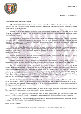 Page 1 wielkislask.pl Wrocław, 27 czerwca 2016r. Szanowni