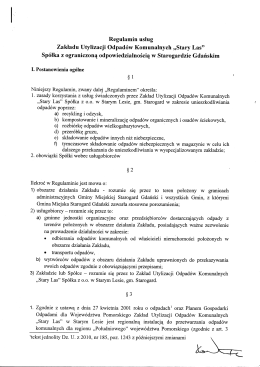 Regulamin usług ZUOK "Stary Las" Sp. z o.o.