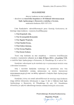 Page 1 Rzeszów, dnia 28 czerwca 2016 r. OGŁOSZENIE dotyczy